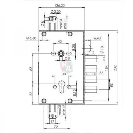 Замок врезной MOIA RCI764/280RF редукторный без блокировки