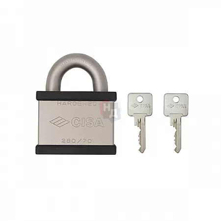 Замок навесной CISA 28050.70 никель матовый,черный (70 мм, 2 ключа)
