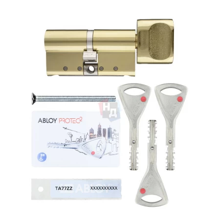 Цилиндр Abloy Protec 2 102 (31x71T) CY323 ключ-тумблер KILA латунь полированная