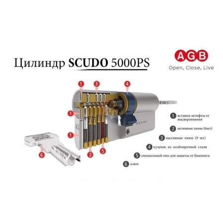 Цилиндр AGB Scudo 5000 65 (30x35) ключ-тумблер никель матовый