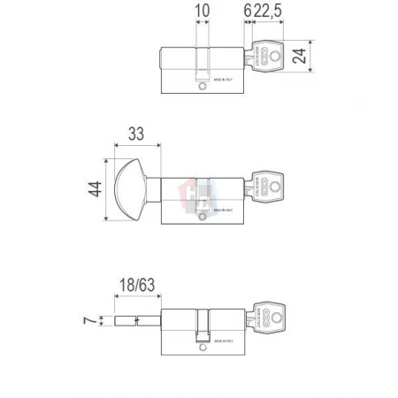 Цилиндр AGB Mod.600 70 (30x40) ключ-ключ бронза зеленая
