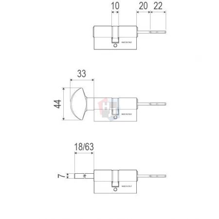 Цилиндр AGB Scudo 5000 65 (30x35) ключ-тумблер никель матовый