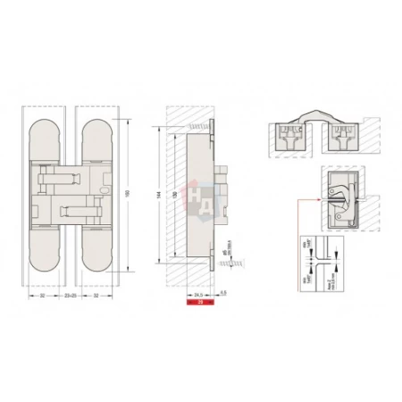 Петля скрытая CEAM 1131 S 3D хром матовый