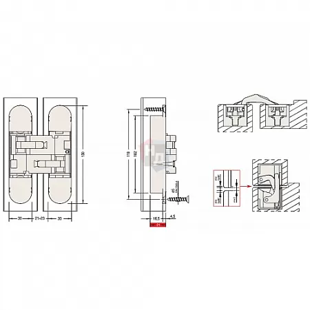 Петля скрытая CEAM 1230 3D хром матовый