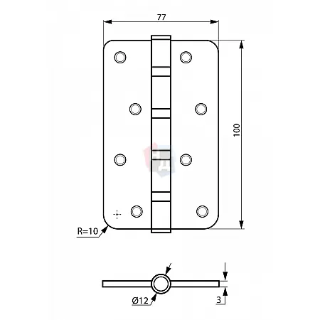 Петля дверная врезная SIBA 4BB 100*75*3 BP латунь полированная универсальная (радиусная)