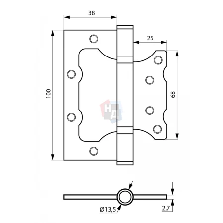 Петля дверная накладная SIBA 2BB 100*75*3 SN никель матовый универсальная (усиленная)