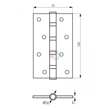 Петля дверная врезная SIBA 4BB 125*75*3 CP хром полированный универсальная