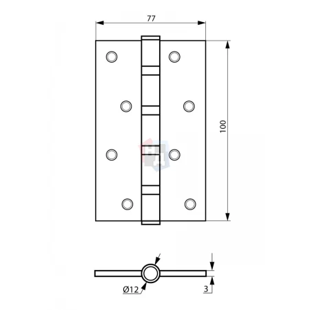 Петля дверная врезная SIBA 4BB 100*75*3 AB бронза античная универсальная