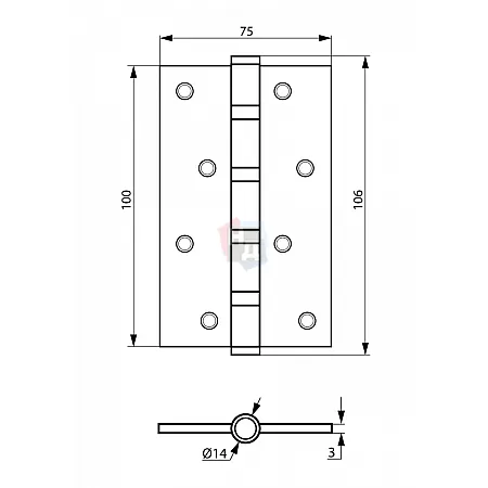 Петля дверная врезная SIBA 2BB 100*75*3 AB бронза античная универсальная (усиленная)