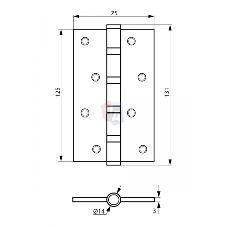 Петля дверная врезная SIBA 2BB 125*75*3 SN никель матовый универсальная (усиленная)