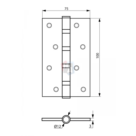 Петля дверная врезная SIBA 4BB 100*75*3 SC хром матовый универсальная (латунная)
