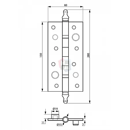 Петля дверная врезная SIBA 2BB 150*80*3 SN никель матовый универсальная (усиленная)
