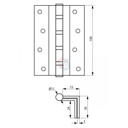 Петля дверная угловая SIBA 2BB 100*75*3 SN никель матовый универсальная (латунная)