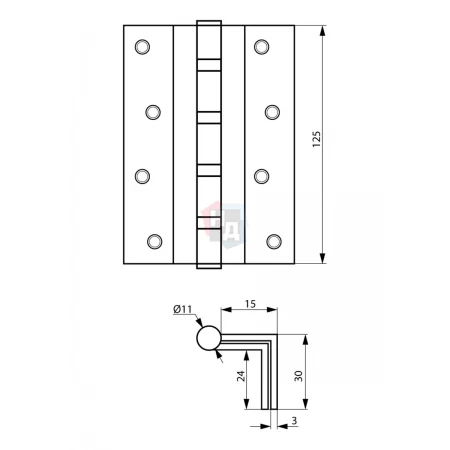 Петля дверная угловая SIBA 2BB 125*75*3 SN никель матовый универсальная (латунная)