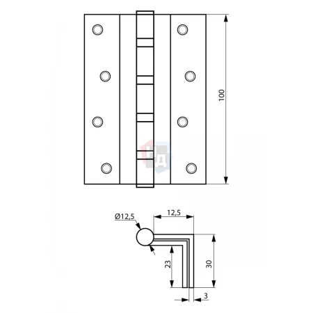 Петля дверная угловая SIBA 2BB 100*75*3 SN никель матовый универсальная