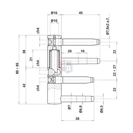 Петля штыревая Otlav Exacta 3D 495 d16 (CF495160H102-CG495160H117) бихромат