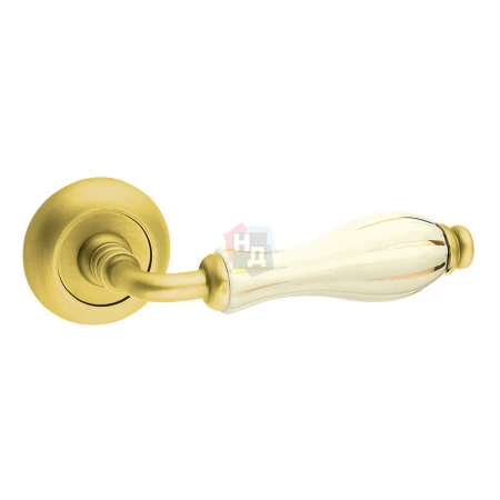 Дверная ручка Fimet Lady 148-231C F02 матовая латунь/белый фарфор/золотая полоска