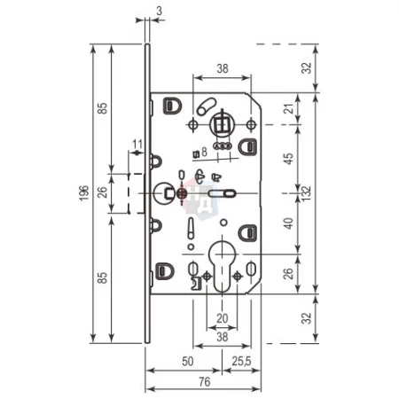 Замок межкомнатный AGB Mediana Polaris 2XT PZ сатин хром (серая краска) (B061035041)