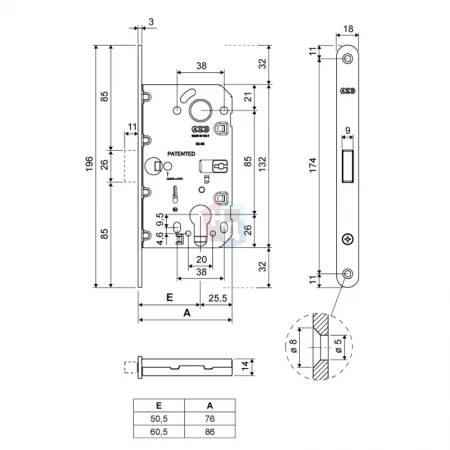 Замок врезной AGB Mediana Polaris WAVE PZ черный матовый (B061335093)