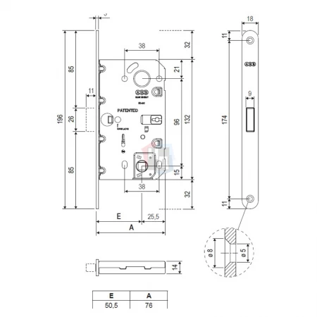 Замок врезной AGB Mediana Polaris WAVE WC хром матовый (B061325034)