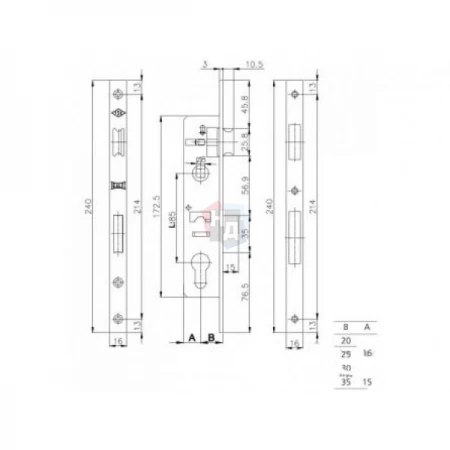 Замок узкопрофильный Siba PVC 10069 P WC-25