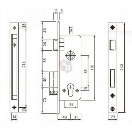 Замок врезной Siba 10152/R CP 40mm хром