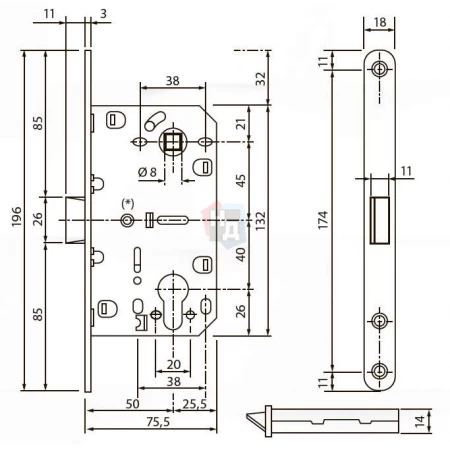 Замок межкомнатный Siba SB8550 SN (механизм PZ) никель матовый