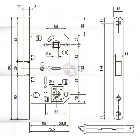 Замок межкомнатный Siba SB9650 AB (механизм WC) бронза античная