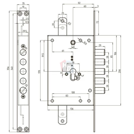 Замок врезной CR Serrature 7001 Gear PS DIST перескопическая фиксация