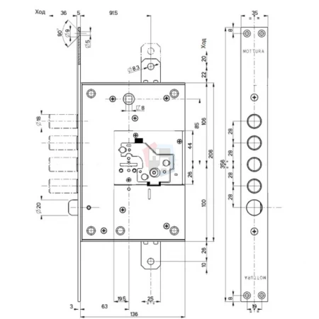 Замок врезной Mottura 52.J771 My Key правый