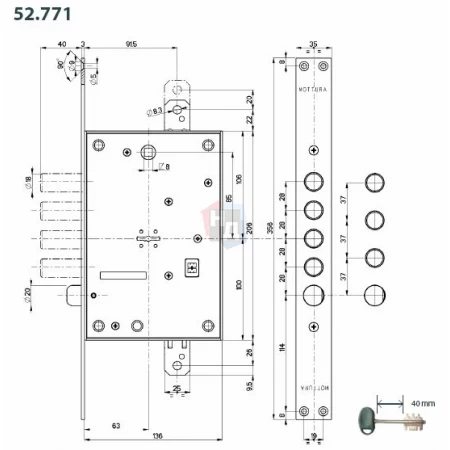 Замок врезной Mottura 52.771 (52771DM2854) MATIC с монтажным ключом