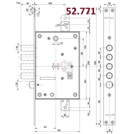 Замок врезной Mottura 52.771 (52771DM2854)
