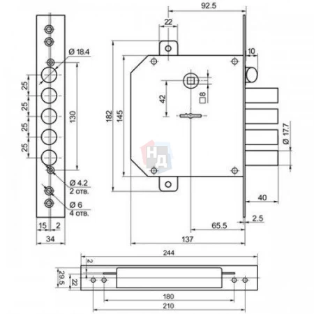 Замок врезной Mottura 89.723 (89723D5000) правый