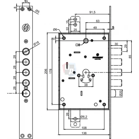 Замок врезной Securemme 2603 (2603SCR0328CXX)