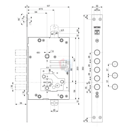 Замок врезной Mottura 52.J525 My Key (52J525S8005DC4O) левый