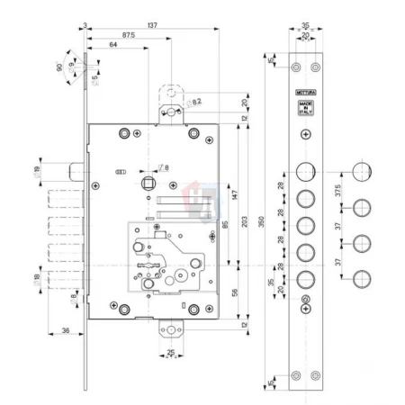 Замок врезной Mottura 52.J535 My Key (52J535G8B05AC4O) правый