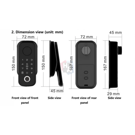 Умный замок PES David черный (отпечаток пальца, приложение, код, брелок, NFC, RFID-карта)