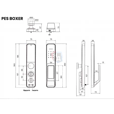 Умный замок PES Boxe черный (отпечаток пальца, приложение, код, брелок, NFC, RFID-карта)