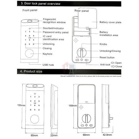 Умный замок PES One Black черный (отпечаток пальца, приложение, код, брелок, NFC, RFID-карта)