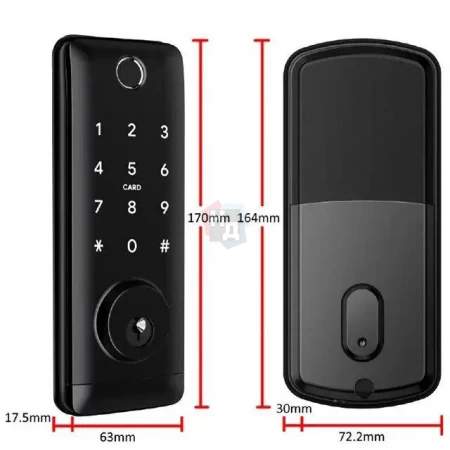 Умный замок PES Laki черный (отпечаток пальца, приложение, код, брелок, NFC, RFID-карта)