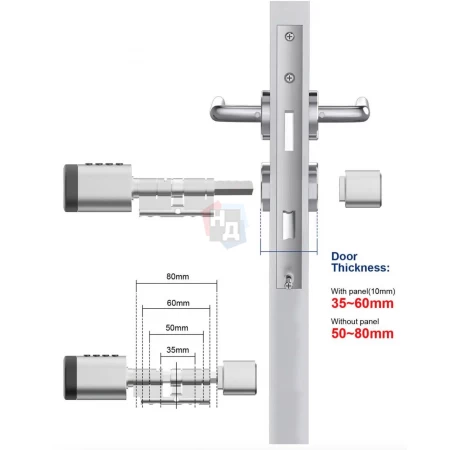 Смарт-цилиндр PES Cylinder 55x50T серый (отпечаток пальца, приложение, код, брелок, NFC, RFID-карта)