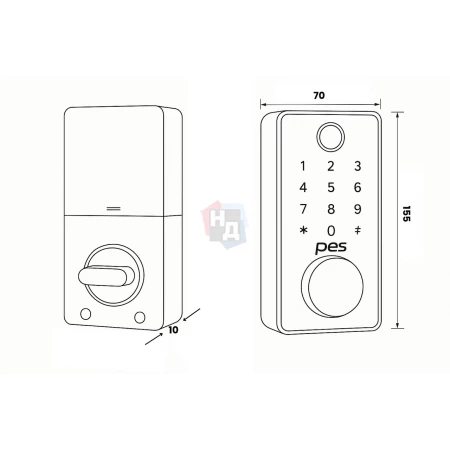 Умный замок PES Bolt черный (отпечаток пальца, приложение, код, брелок, NFC, RFID-карта)