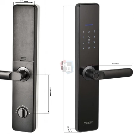 Умный замок PES Patron черный (Wi-Fi, отпечаток пальца, приложение, код, брелок, NFC, RFID-карта)