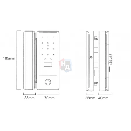 Умный замок PES Glass черный (отпечаток пальца, приложение, код, брелок, NFC, RFID-карта)