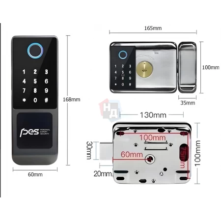 Умный замок PES Gate 2 черный (отпечаток пальца, приложение, код, брелок, NFC, RFID-карта)