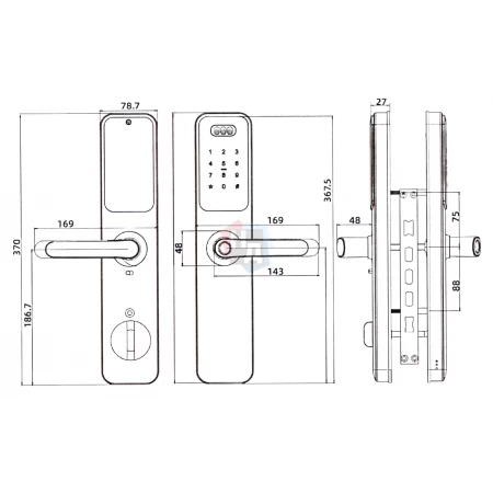 Умный замок PES Arteon черный (Face ID, Wi-Fi, отпечаток пальца, приложение, код, брелок, NFC, RFID-карта)