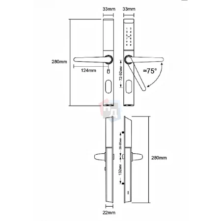 Умный замок PES Ford 2 черный (отпечаток пальца, приложение, код, брелок, NFC, RFID-карта)