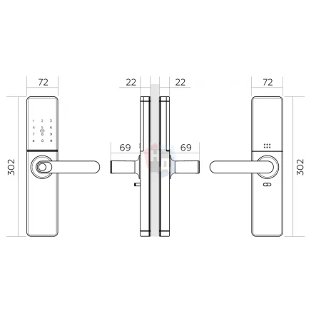 Умный замок PES Mops черный (отпечаток пальца, приложение, код, брелок, NFC, RFID-карта)