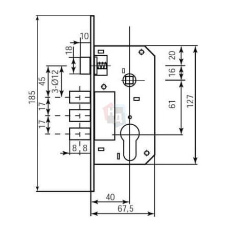 Замок врезной RDA 1025-62 PZ хром