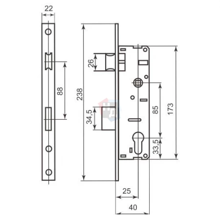 Замок врезной Bruno 153 22-25 PZ хром
